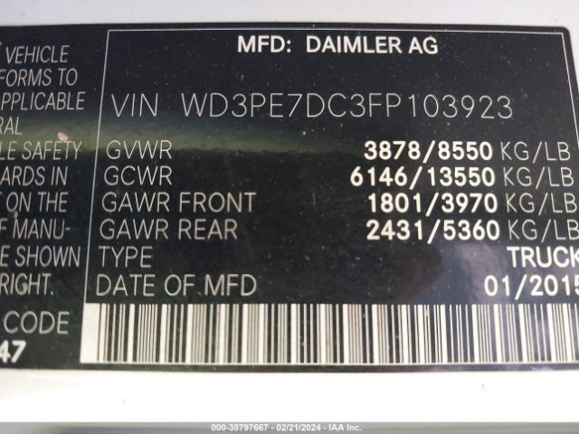 WD3PE7DC3FP103923 Mercedes-Benz Sprinter 2500 Normal Roof