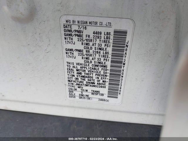 Nissan ROGUE S 2016 JN8AT2MTXGW023986 Image 9