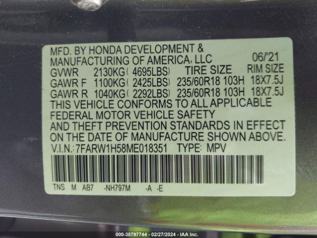 7FARW1H58ME018351 Honda Cr-v 2wd Ex