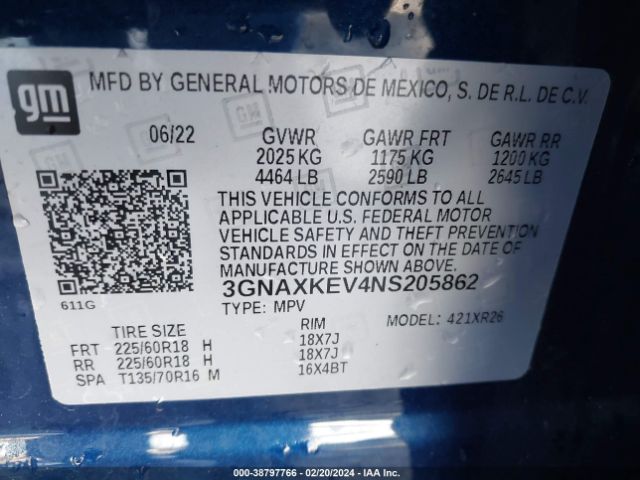 2022 CHEVROLET EQUINOX 3GNAXKEV4NS205862 Photo 8