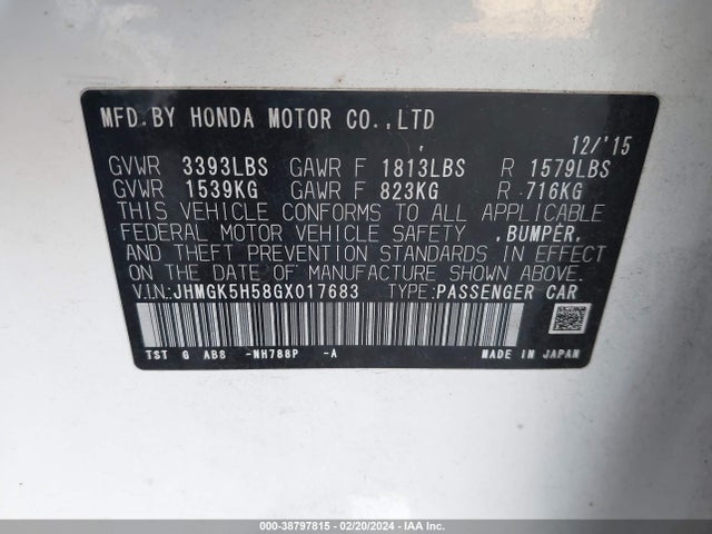 Honda FIT LX 2016 JHMGK5H58GX017683 Image 9