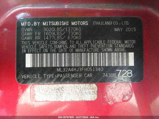 Mitsubishi MIRAGE ES 2015 ML32A4HJ3FH051340 Image 9