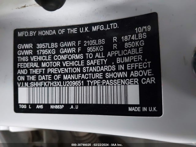 Honda Civic Lx 2020 SHHFK7H3XLU209651 Image 9