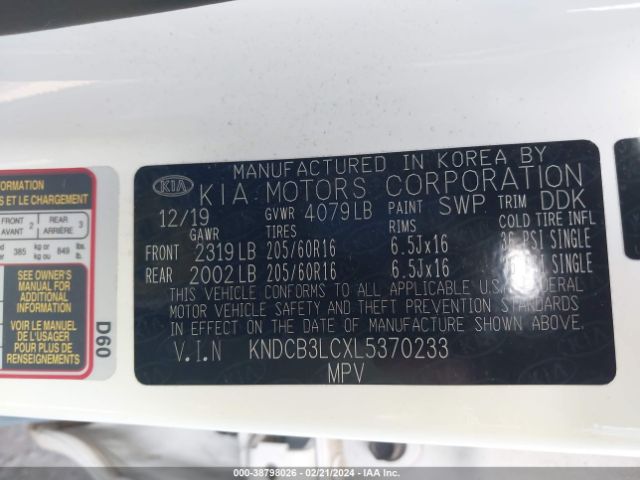 KNDCB3LCXL5370233 KIA NIRO LX