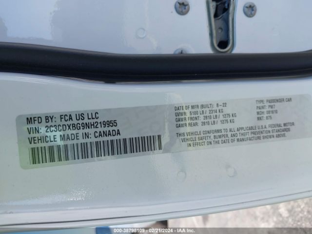 2C3CDXBG9NH219955 Dodge Charger Sxt Rwd