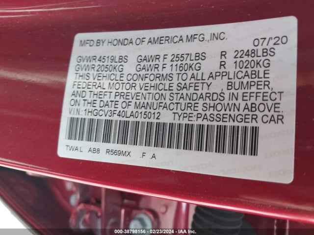 Honda Accord Hybrid Ex 2020 1HGCV3F40LA015012 Image 9