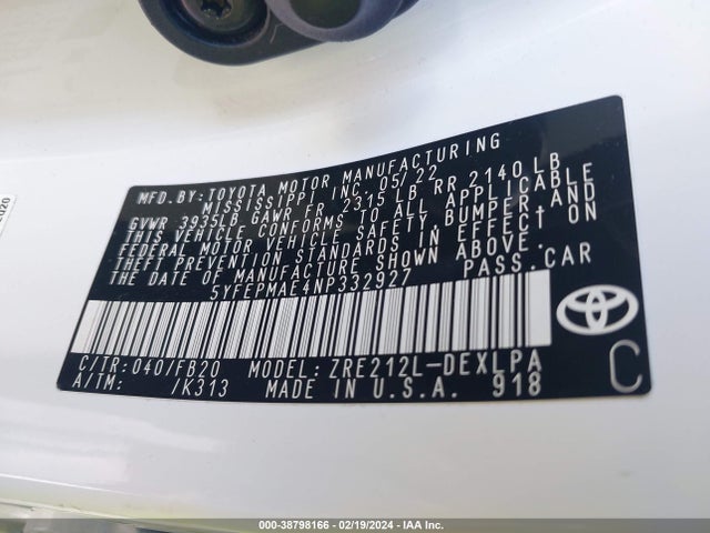 Toyota COROLLA LE 2022 5YFEPMAE4NP332927 Image 9