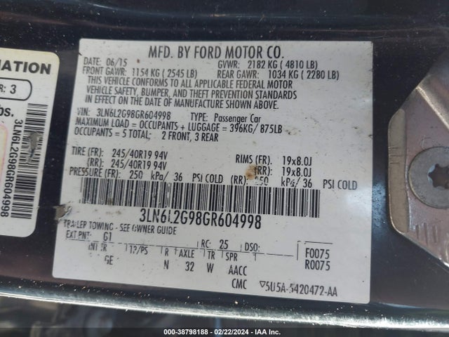 Lincoln MKZ 2016 3LN6L2G98GR604998 Image 9