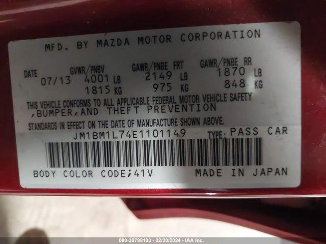 Mazda Mazda3 I Touring 2014 JM1BM1L74E1101149 Image 9