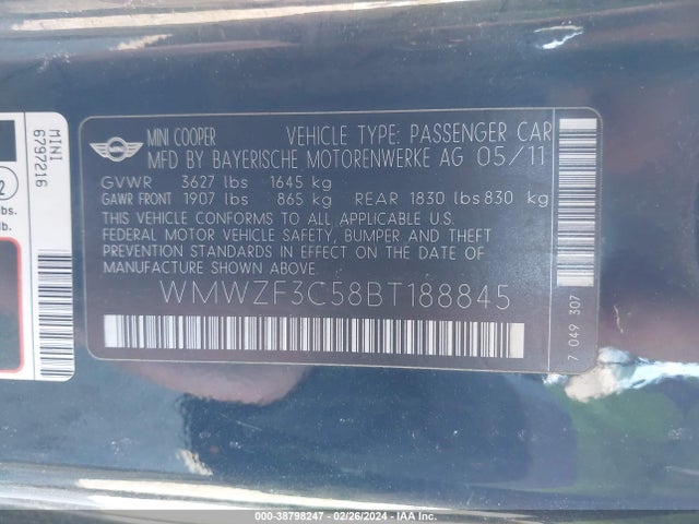 2011 MINI COOPER CLUBMAN WMWZF3C58BT188845 Photo 8