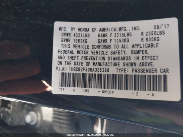 1HGCR2F50HA306396 Honda Accord Sport