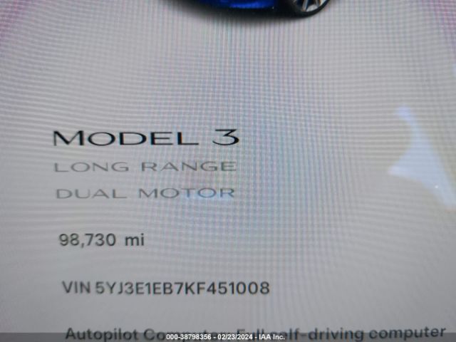 5YJ3E1EB7KF451008 Tesla Model 3 Long Range/performance