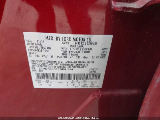 Ford EDGE SEL 2014 2FMDK3JC0EBB81544 Image 9