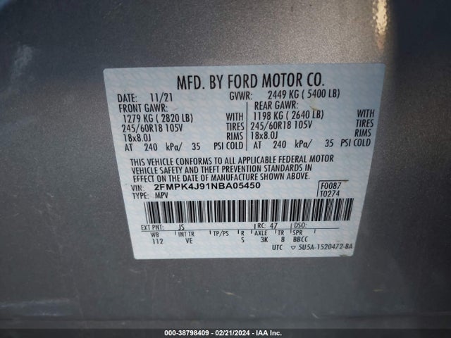 Ford EDGE SEL 2022 2FMPK4J91NBA05450 Image 9