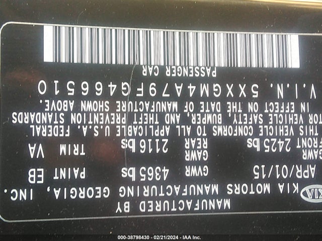 KIA Optima Lx 2015 5XXGM4A79FG466510 Image 9