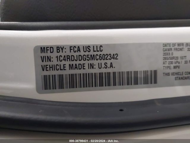 1C4RDJDG5MC602342 Dodge Durango Gt Plus Awd