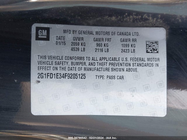 Chevrolet Camaro 1lt 2015 2G1FD1E34F9205125 Image 9