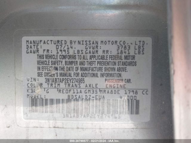 3N1AB7AP2EY274965 Nissan SENTRA SV