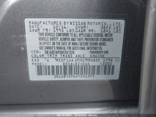 Nissan SENTRA S 2017 3N1AB7AP6HY241374 Image 9