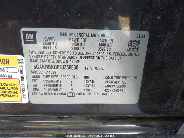 5GAKRBKD6EJ350830 Buick Enclave Leather
