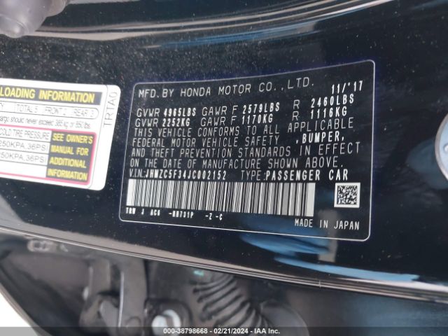 JHMZC5F34JC002152 Honda Clarity Plug-in Hybrid Touring