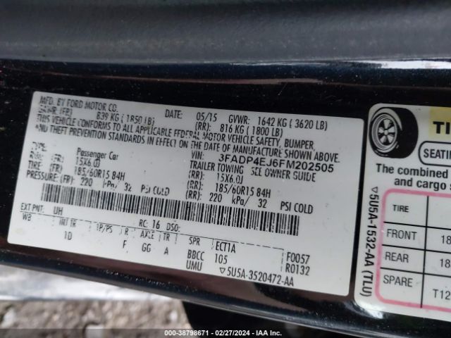 3FADP4EJ6FM202505 Ford FIESTA SE