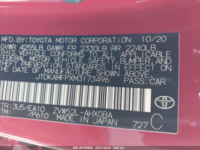 2021 TOYOTA PRIUS PRIME JTDKAMFPXM3173496 Photo 8