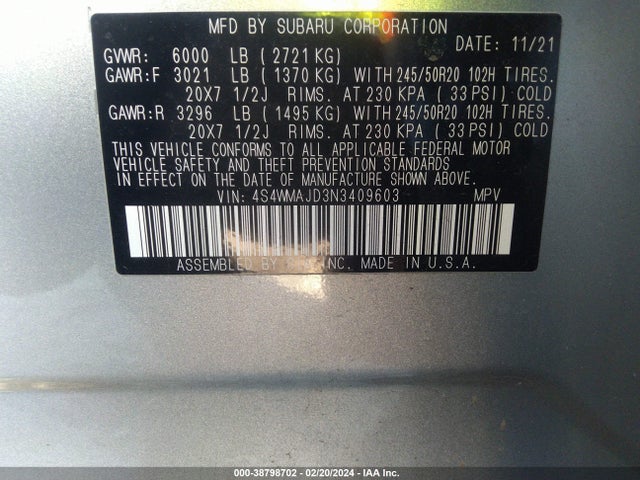 Subaru Ascent Onyx Edition 2022 4S4WMAJD3N3409603 Image 9