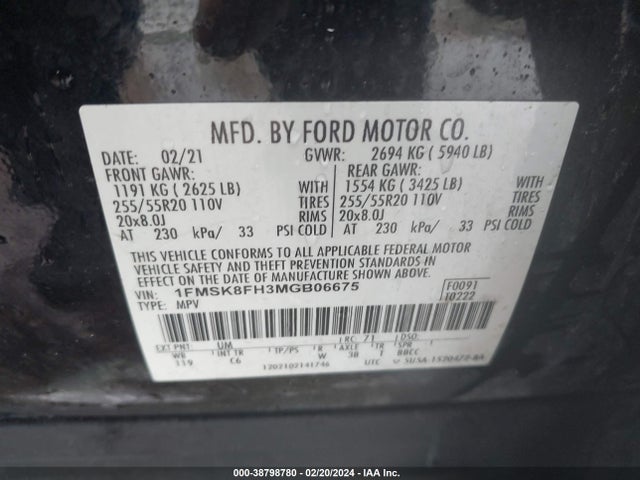 Ford Explorer Limited 2021 1FMSK8FH3MGB06675 Image 9