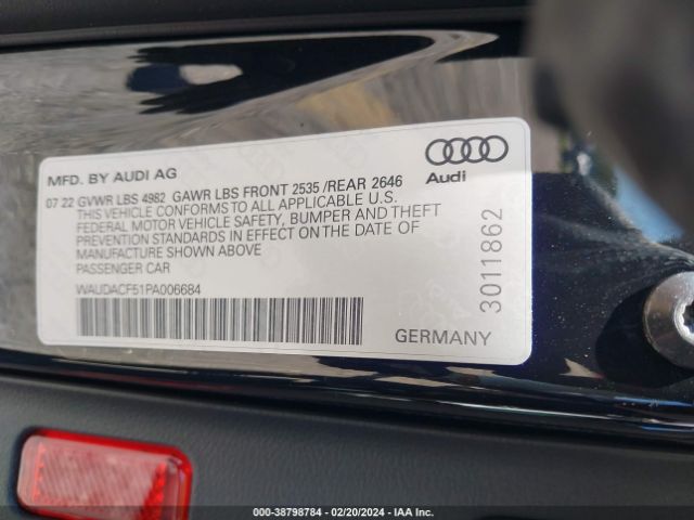 WAUDACF51PA006684 Audi A5 Sportback Premium 45 Tfsi S Line Quattro S Tronic