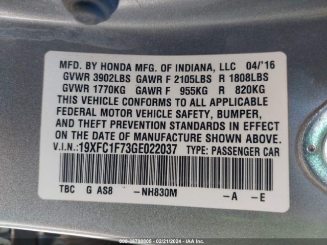 19XFC1F73GE022037 Honda Civic Ex-l
