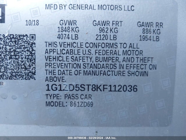 Chevrolet MALIBU LT 2019 1G1ZD5ST8KF112036 Image 9