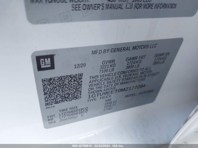 1GTU9EET0MZ177284 GMC Sierra 1500 4wd  Short Box At4