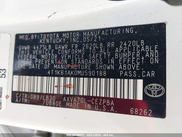 Toyota CAMRY XSE 2021 4T1K61AK0MU590188 Image 9