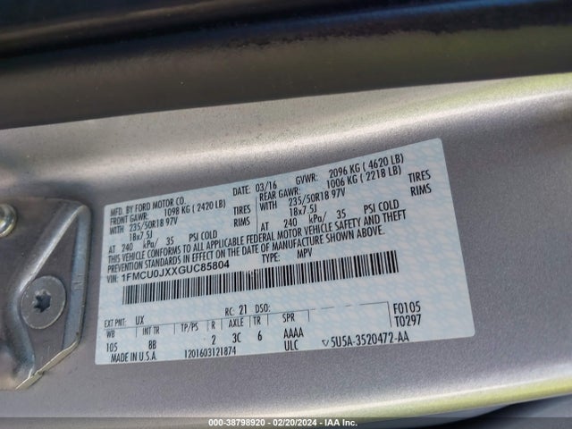 Ford Escape Titanium 2016 1FMCU0JXXGUC85804 Image 9