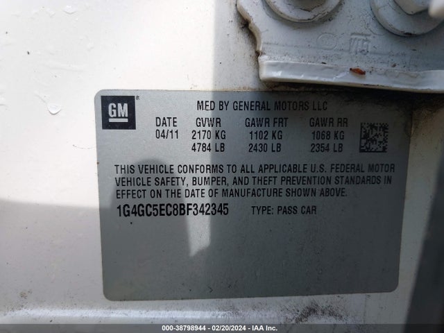 2011 BUICK LACROSSE CXL VIN: 1G4GC5EC8BF342345