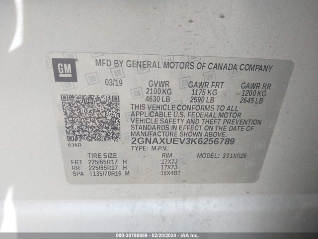 Chevrolet EQUINOX LT 2019 2GNAXUEV3K6256789 Image 9