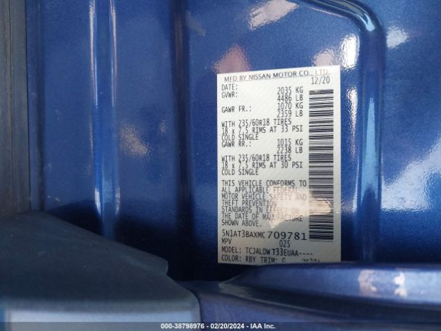 5N1AT3BAXMC709781 Nissan Rogue Sv Fwd