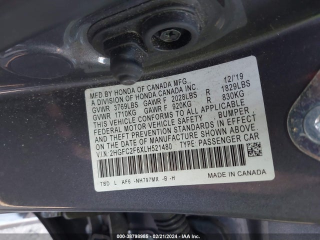 Honda Civic Lx 2020 2HGFC2F6XLH521480 Image 9