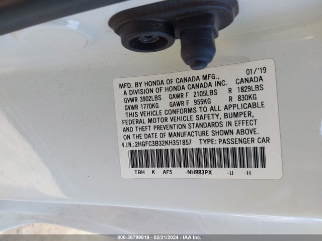 Honda CIVIC EX 2019 2HGFC3B32KH351857 Image 9