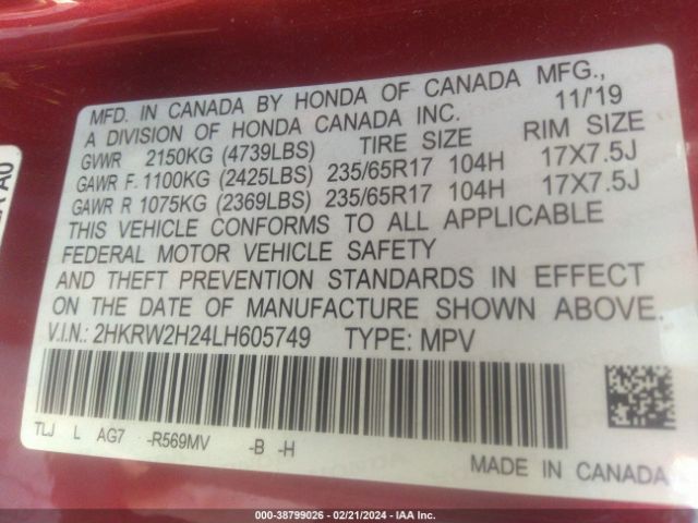 2HKRW2H24LH605749 Honda Cr-v Awd Lx
