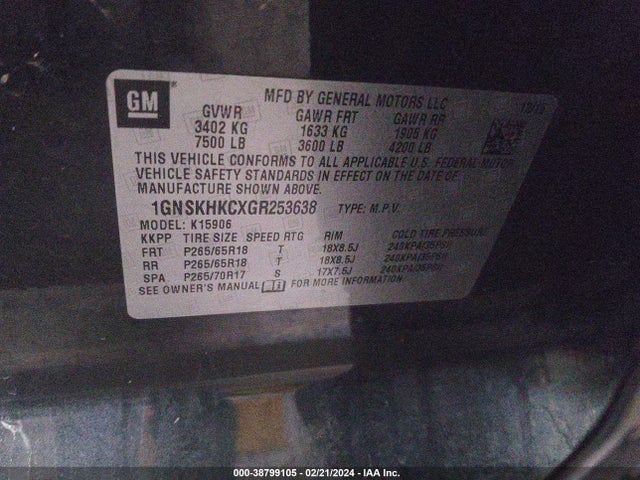 Chevrolet Suburban Lt 2016 1GNSKHKCXGR253638 Image 9