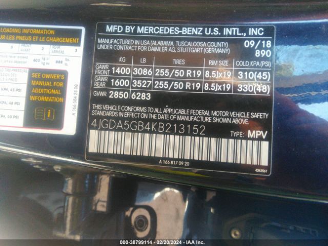 4JGDA5GB4KB213152 Mercedes-Benz Gle 400 4matic