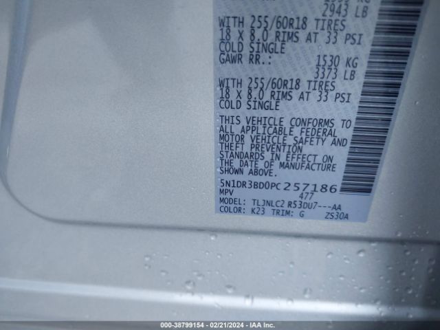 5N1DR3BD0PC257186 Nissan Pathfinder Sv 4wd