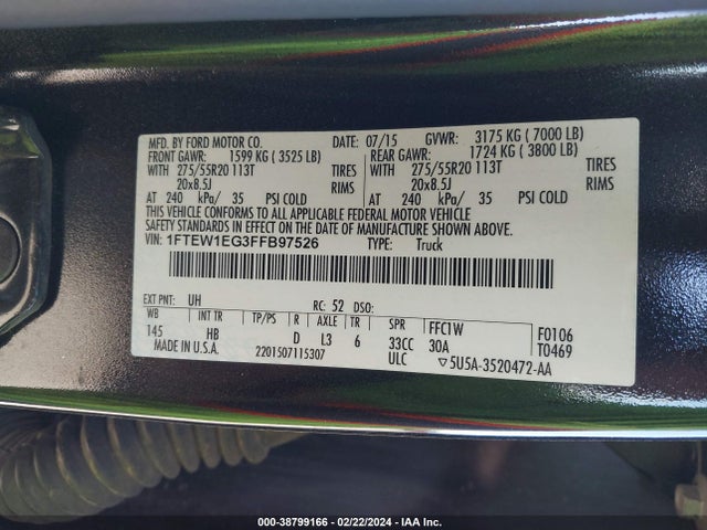 1FTEW1EG3FFB97526 Ford F-150 Lariat