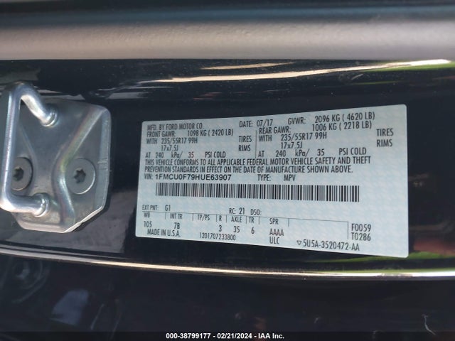 Ford ESCAPE S 2017 1FMCU0F79HUE63907 Image 9