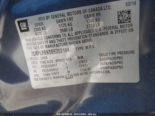 Chevrolet EQUINOX 1LT 2014 2GNFLFEK5E6252184 Image 9