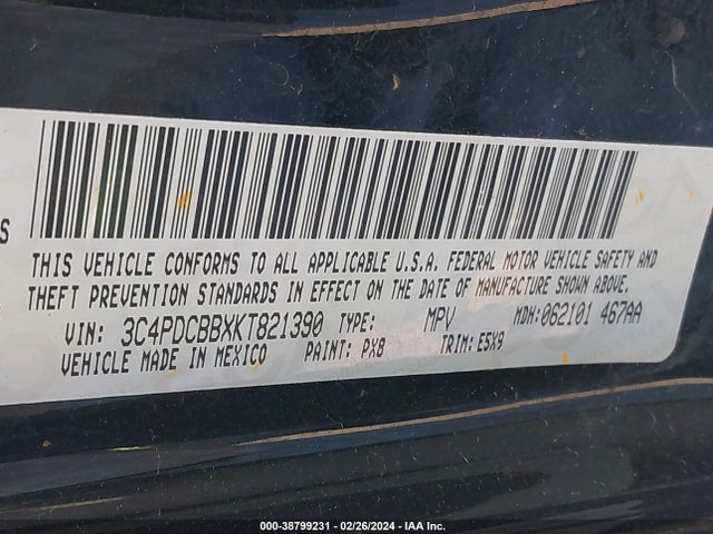 Dodge JOURNEY SE 2019 3C4PDCBBXKT821390 Image 9