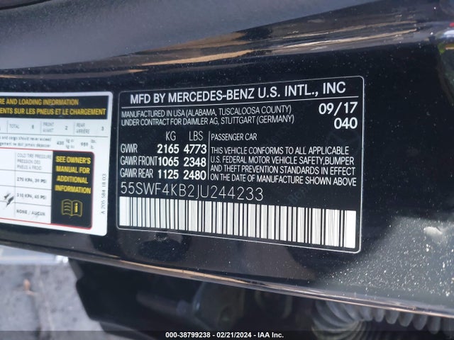 55SWF4KB2JU244233 Mercedes-Benz C 300 4matic