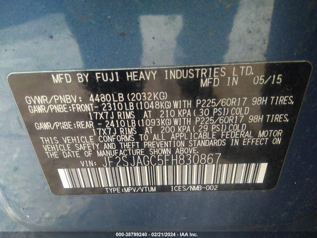 Subaru Forester 2.5i Premium 2015 JF2SJAGC5FH830867 Image 9